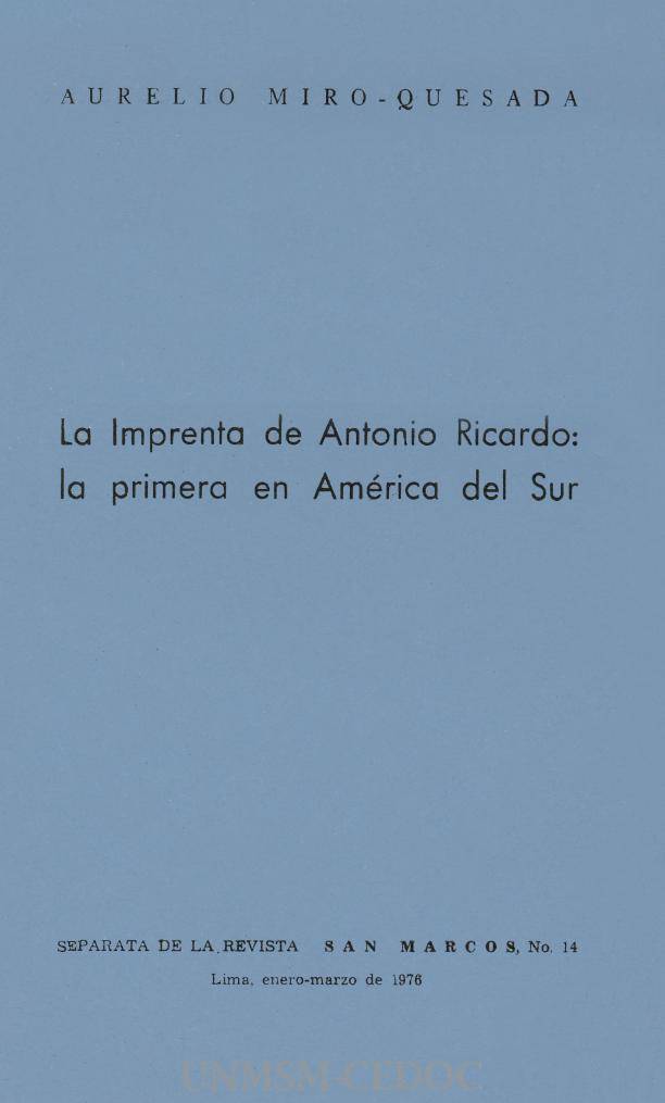 La imprenta de Antonio Ricardo: la primera en América del Sur